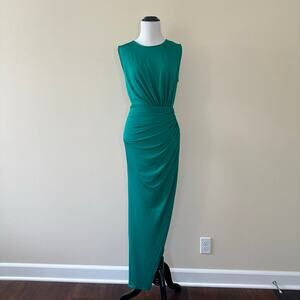 Lilly's Kloset Emerald Green Ruched Bodycon Maxi Draped Jersey Dress Size S